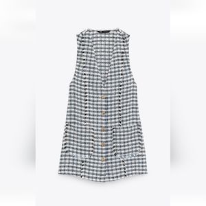 Zara Textured blue and white Pinafore Dress, Size Medium